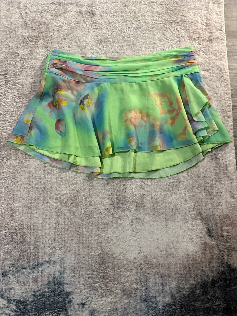 Danielle Guizio Pastel Green Floral Ruffled Mini Skirt